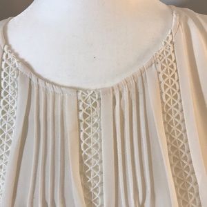 ANN TAYLOR White Pleated Blouse w/ Cross detail